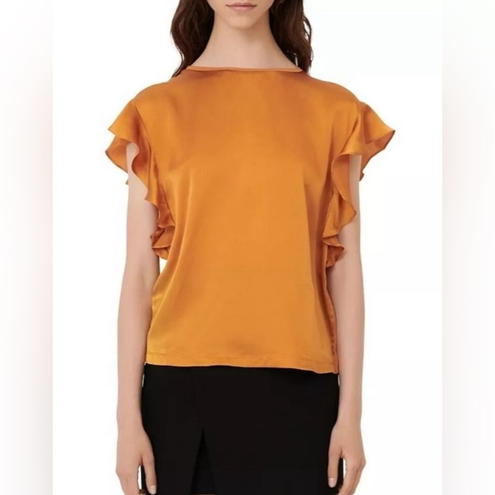 NWT - Maje Tola Sleeveless Ruffled Top Brown Maje Size 1 US Small